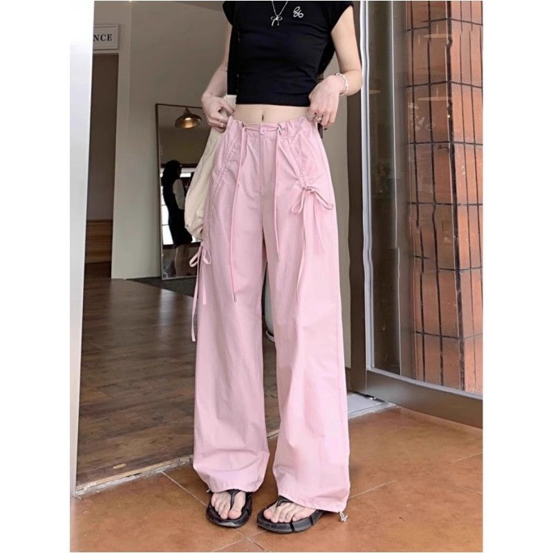Women's High Waist Cargo Pants Straight Leg Trousers Casual Summer Quick Dry Pants With Bowknot Decor