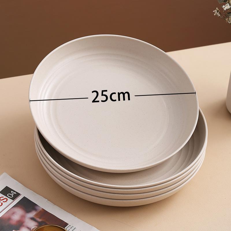 Wheat Straw Round Vegetable Plate Household Large Vegetable Plate Set Drop-Resistant Snack Plastic Plate Fruit Plate