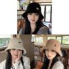 Knit Fisherman Hat For Women Winter Warm Plush Bucket Cap With Face Slimming Design