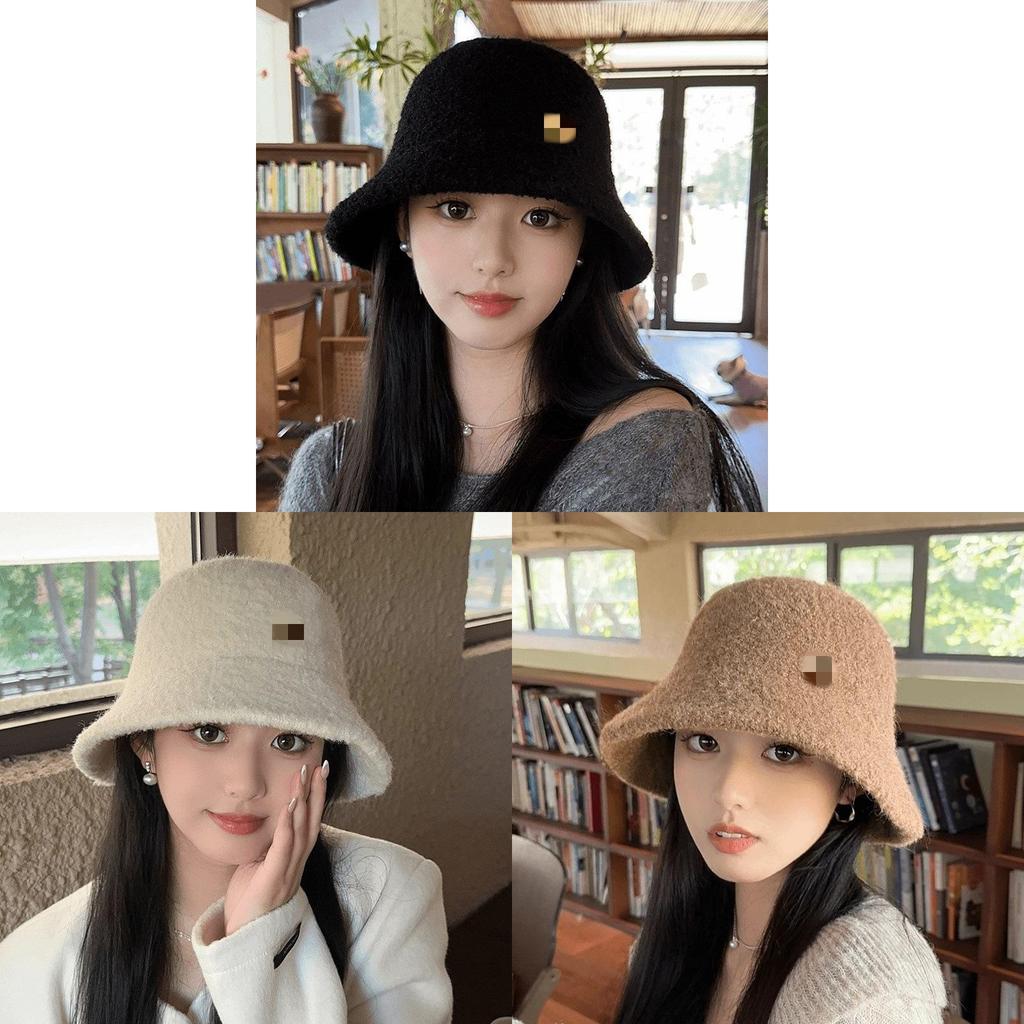 Knit Fisherman Hat For Women Winter Warm Plush Bucket Cap With Face Slimming Design