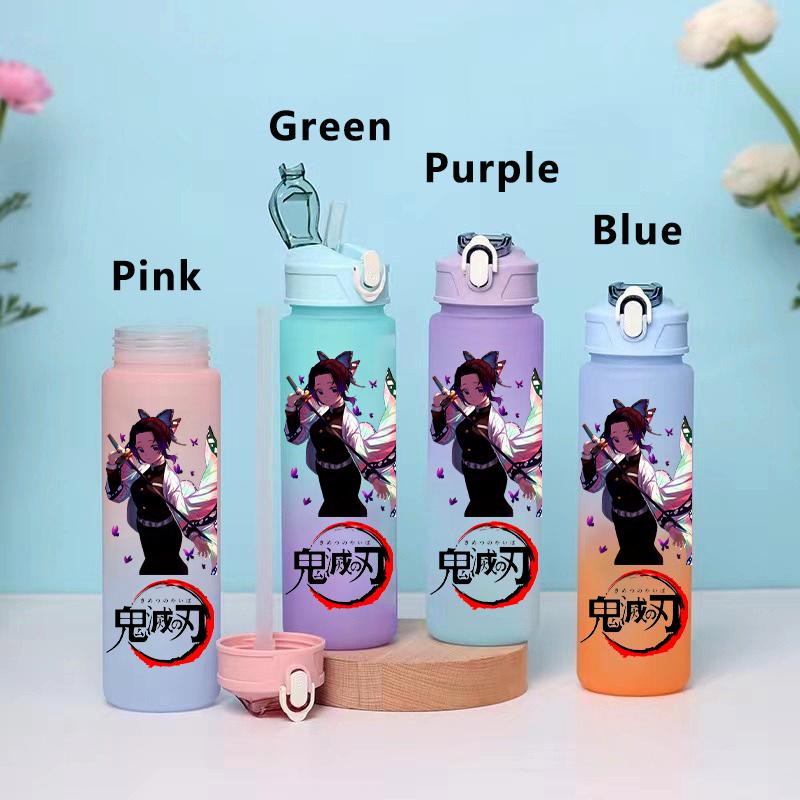 750ML Demon Slayer Cartoon Plastic Gradient Water Cup Portable Leak Proof Water Bottle Student Outdoor Sports Travel Water Cup