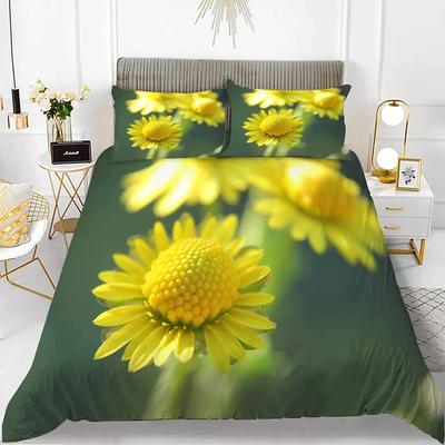 Conjunto de Capa de Edredom Crisântemo Padrão de Flores Coloridas Capa de Edredom de Poliéster Para Crianças Meninas Jogo de Cama Tamanho King Queen Solteiro