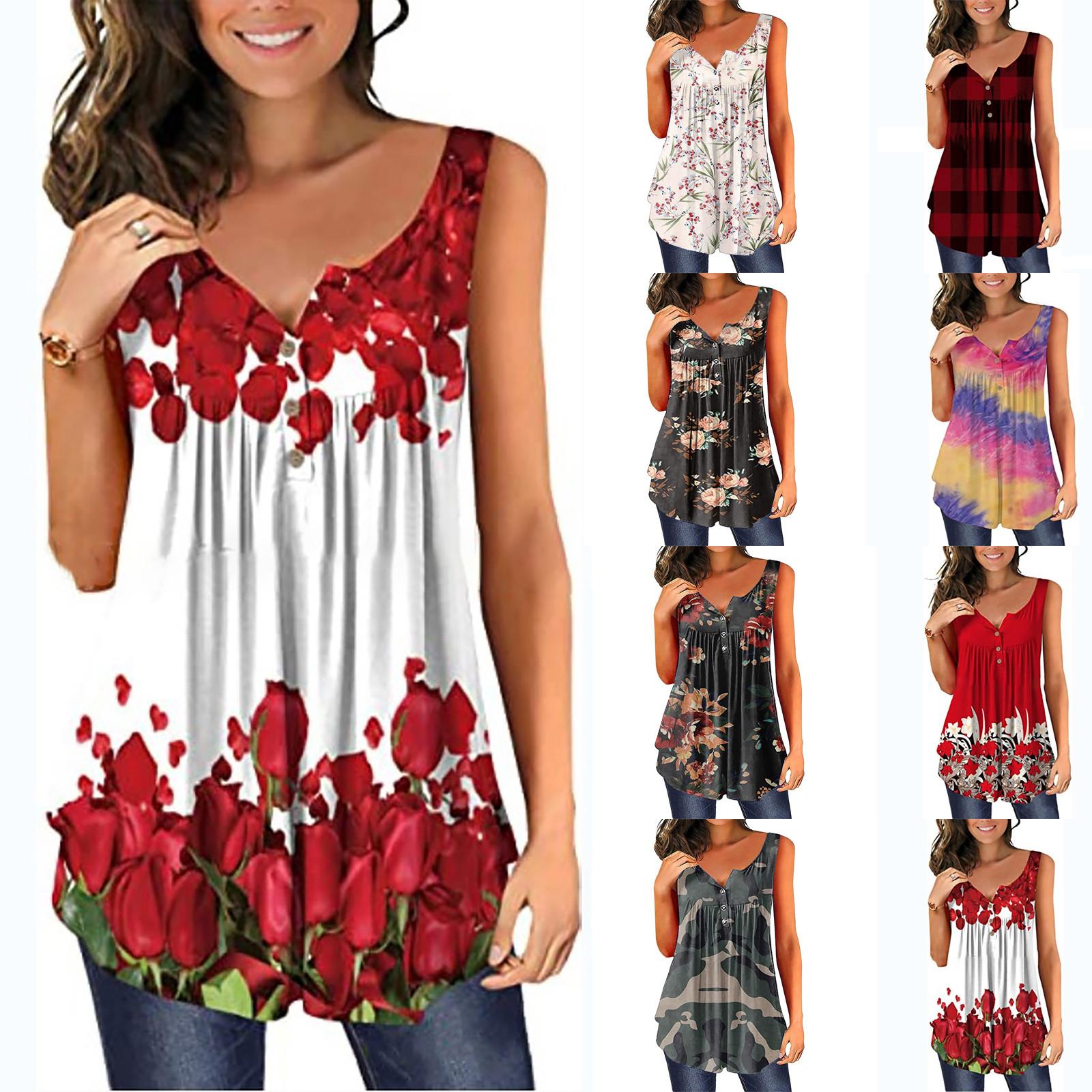 

Женский летний повседневный свободный топ трапециевидной формы без рукавов с цветочным принтом