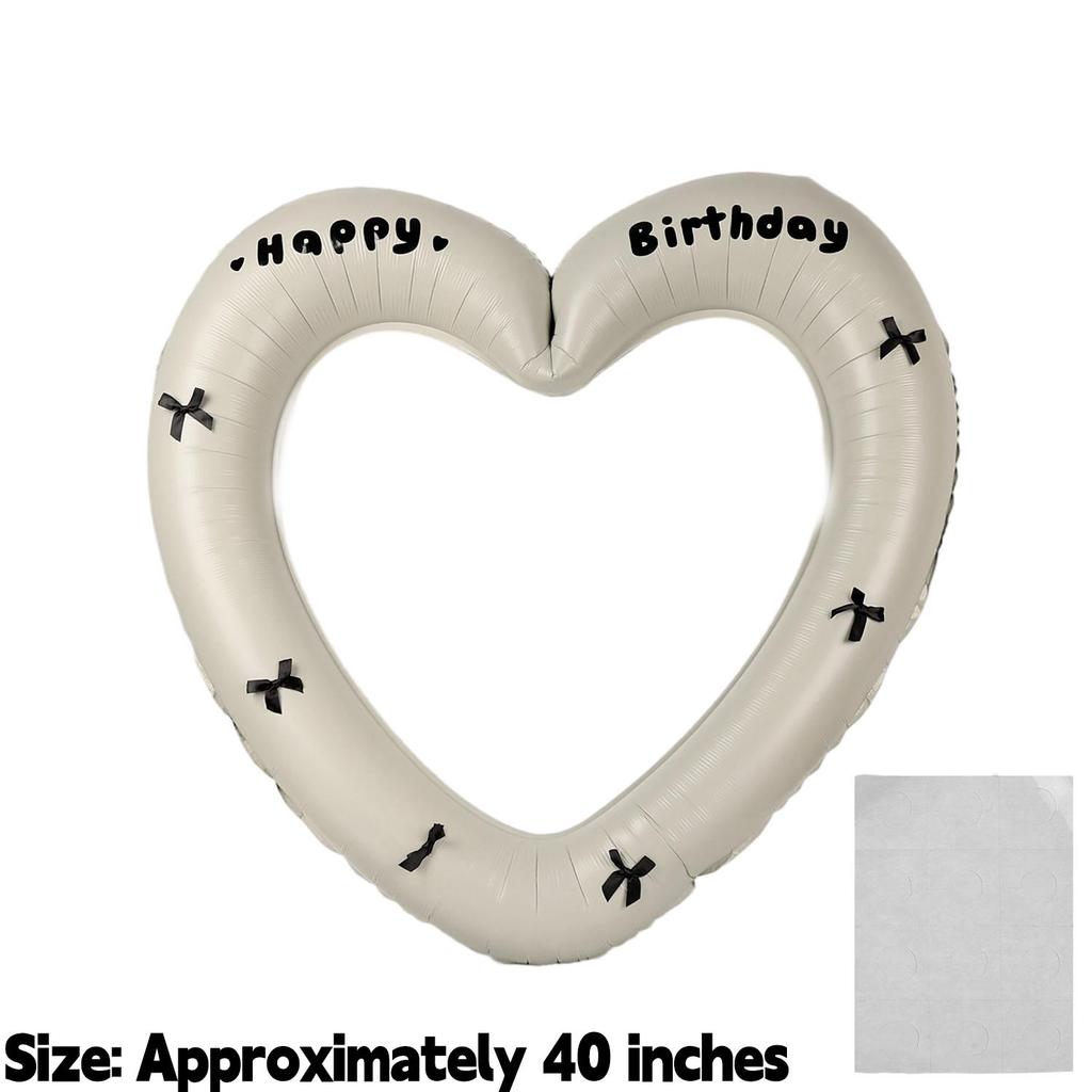 40 Inch Large Happy Birthday Heart Foil Balloon with Bowknot Stickers for Girlsfriend Wedding Party Balloons Decor Photo Props
