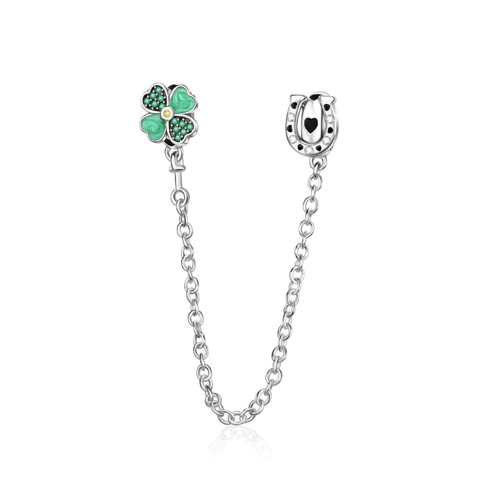 925 Silver Safety Chain Charm Bracelet Set Clover Lock Key Bear Peace Dove Fruit Decoration Beaded Fine Jewelry Gift