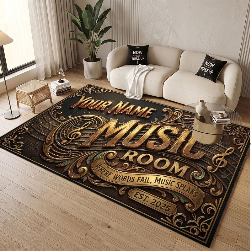 Music General Theme Soft Crystal Velvet Rug Custom Name & Text Print Non Slip Floor Rug for Bedroom Living Room