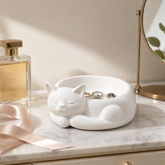 3D Printed Cat Jewelry Storage Holder, Succulents Flowerpot, Nordic Style Desktop Organizer for Rings Earrings Bracelets And Plants