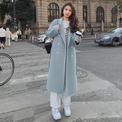 Hepburn Woolen Coat: Women's 2025 Spring/Autumn Loose, Mid-Length, Korean-Style Lace-Up.