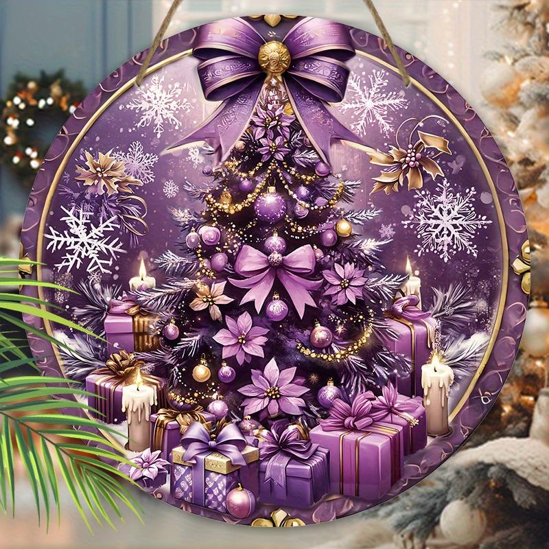 Lila Weihnachten Holzschild, Frohe Weihnachten Rundes Schild für Haustür Wandhänge-Dekor, Ideales Weihnachtsgeschenk