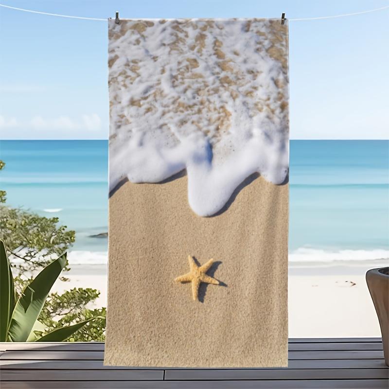 Summer Starfish Waves Pattern Beach Towel, Rectangular Quick Dry Absorbent for Beach Camping Outdoor Travel Vacation Fun 40X60cm