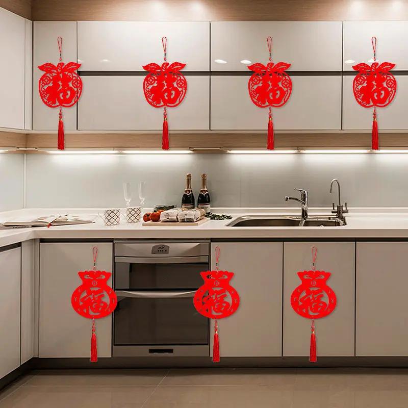 6pcs Happiness Tassels Ornaments Hanging Spring Festival Vintage Red Design Chinese Character Car Decoration Home Popular 2024