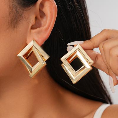 Metal Smooth Geometric Rhombus Cross Silver Needle Earrings Cold Wind Personality Earrings