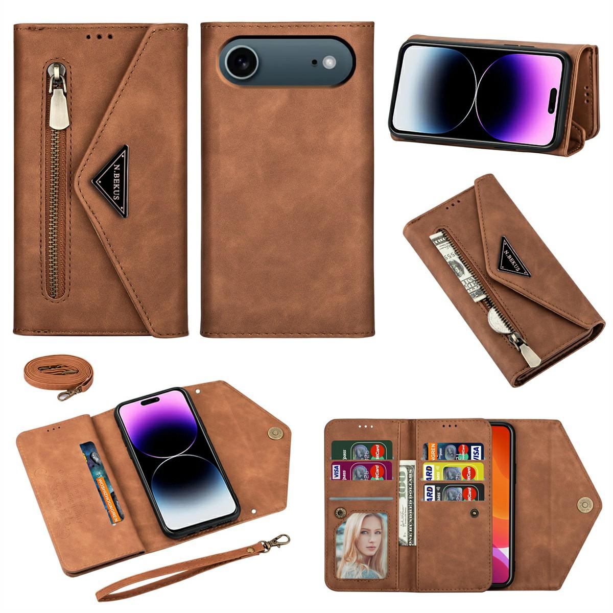 

N.BEKUS For iPhone Air Cases Skin-Touch Leather Wallet Phone Cover with Straps E