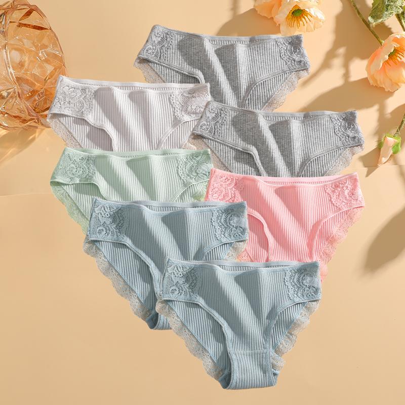 7PCS Cotton Underwear Women's Panties Set Comfort Underpants Floral Lace Briefs For Woman Sexy Low-Rise Pantys Intimates