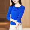 Glänzendes Netzoberteil mit verzierten Rosen Damen Frühling Herbst Neu Unterzieh-T-Shirts Langarm T-Shirt M-3XL
