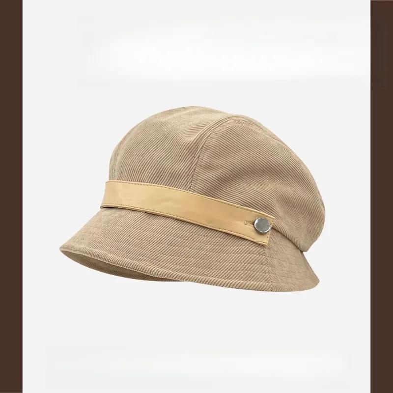 1pc Women's Solid Color Retro Corduroy Bucket Hat,Suitable for Autumn/Winter,Fashion Commute,Used As Gift Hat,Beret,Equestrian
