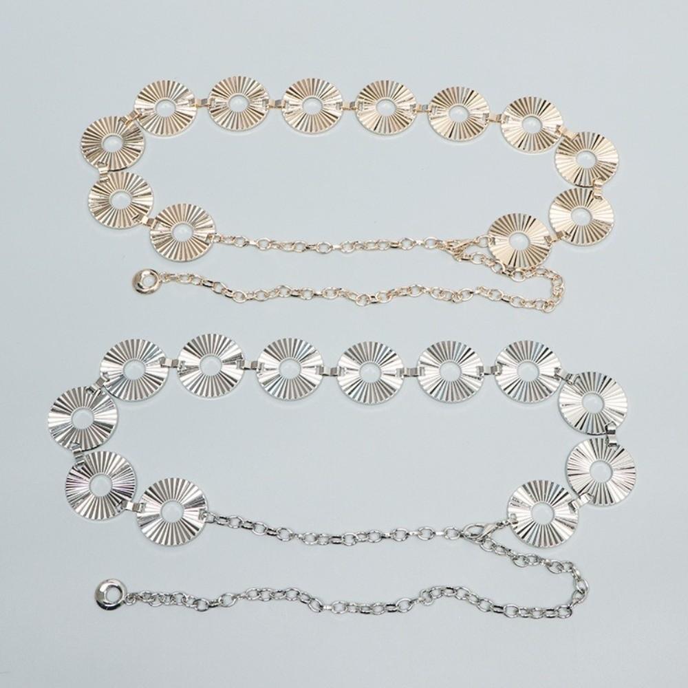 Adjustable Circular Belt Gold Silver Chain Waistband Versatile Metal Chain Belt  For Women