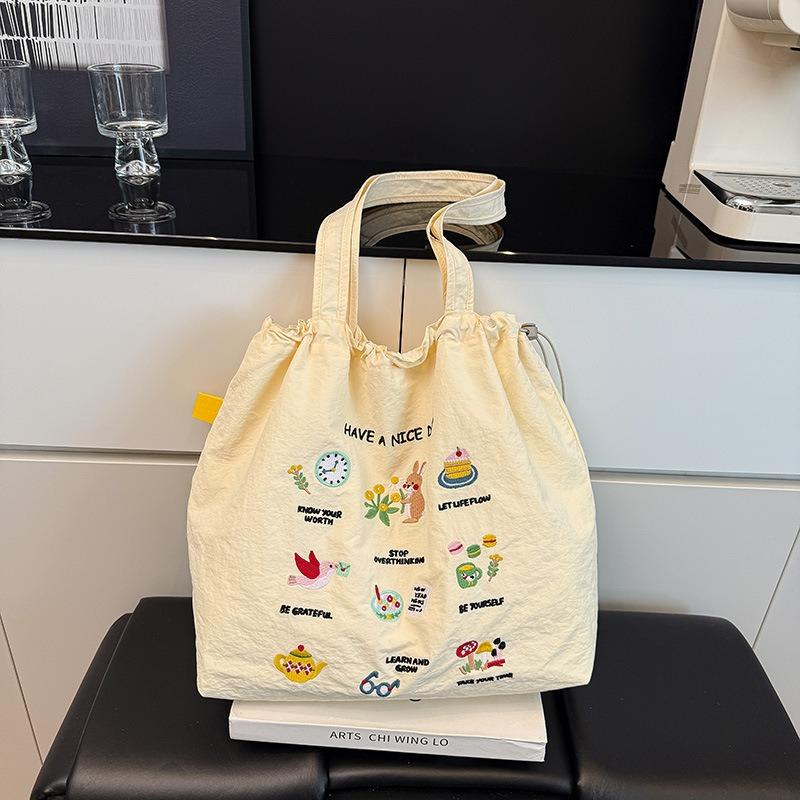 Embroidery Bag Women's Large-capacity New Summer Casual Shoulder Bag College Student Class Tote Bag