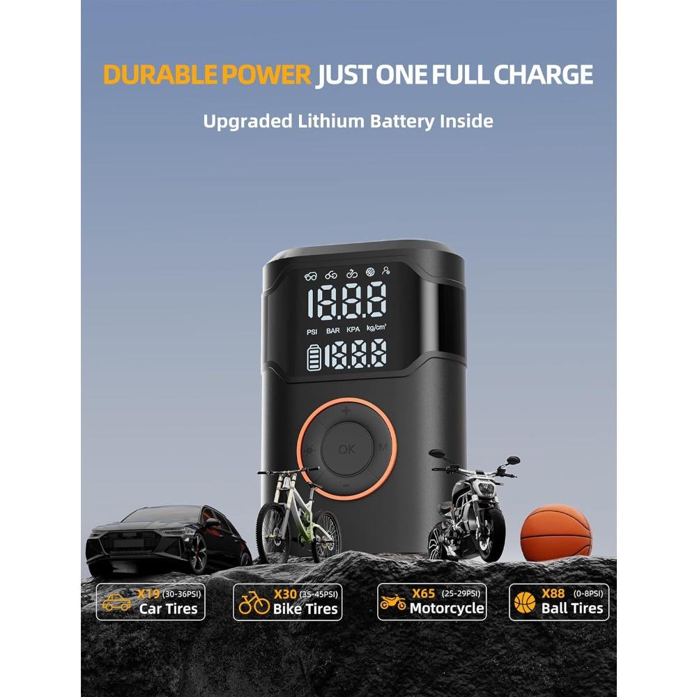 Tire Inflator Portable Air Compressor-150PSI Cordless Tire Air Pump, 5X Faster with Digital Gauge, Auto-Off & LED Light,Air Pump