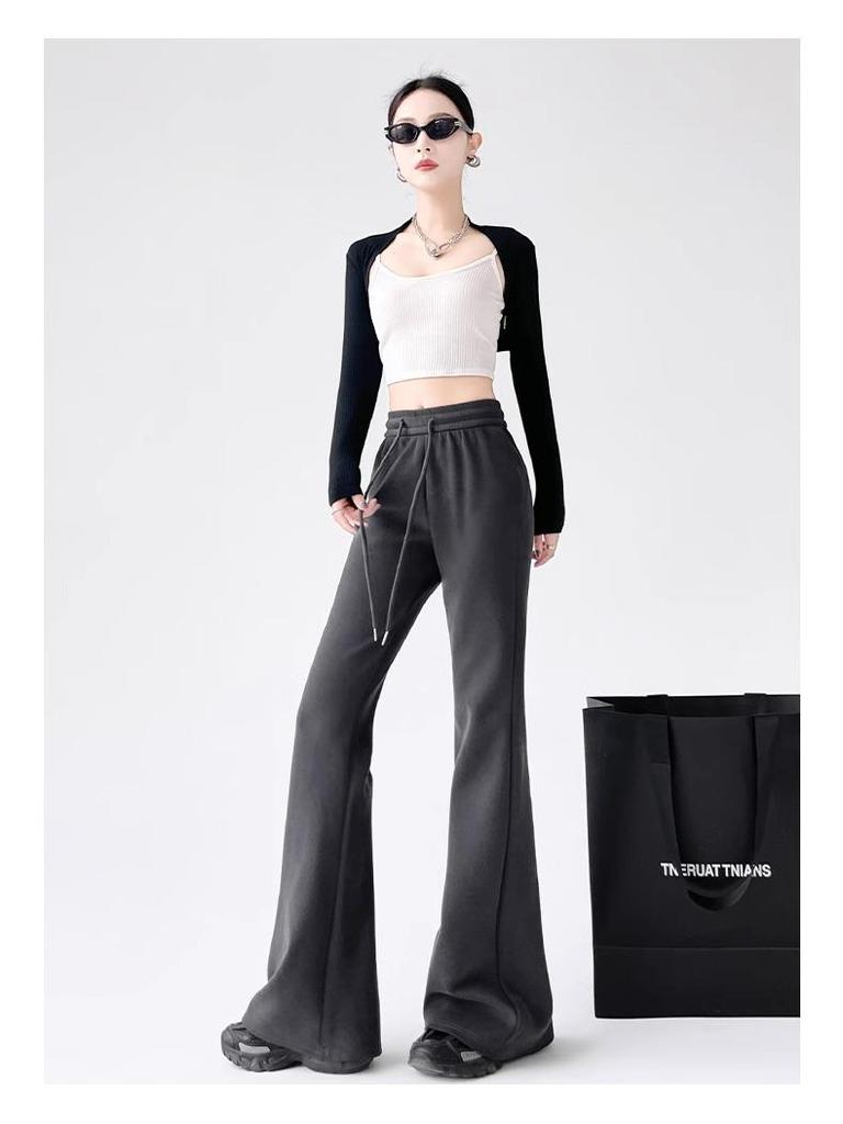 Petite Gray Micro Flare Sweatpants - High Waist, Draped American Style for Spring & Autumn (145)
