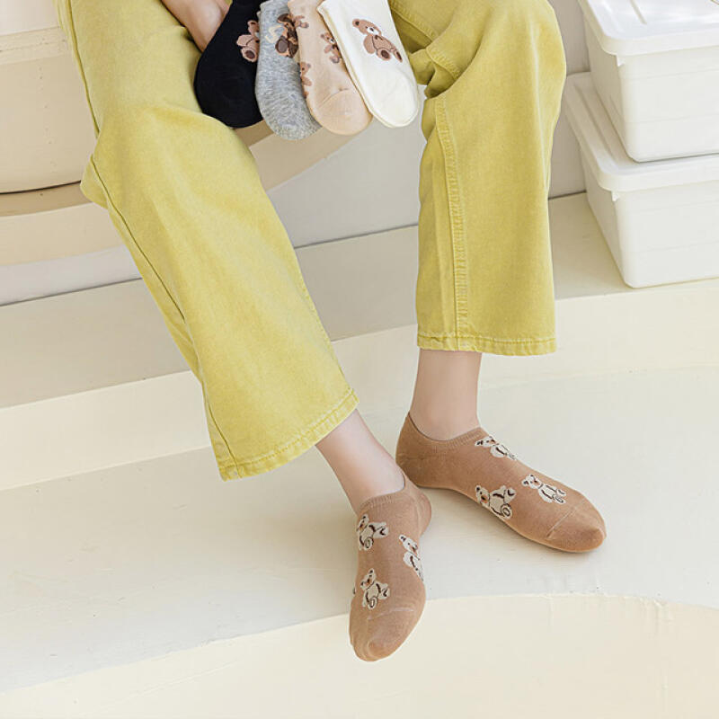 Teddy Bear Ankle Fake Socks 5-Piece Set brown