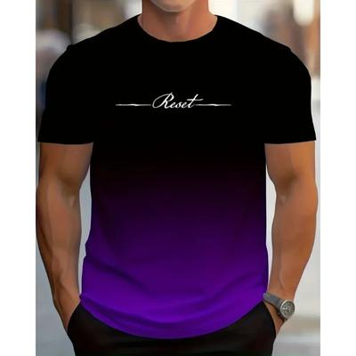 T-shirt da Uomo a Maniche Corte con Stampa Gradiente di Lettere Moda Creativa Estiva per Sport all'Aria Aperta Modello Traspirante e Confortevole