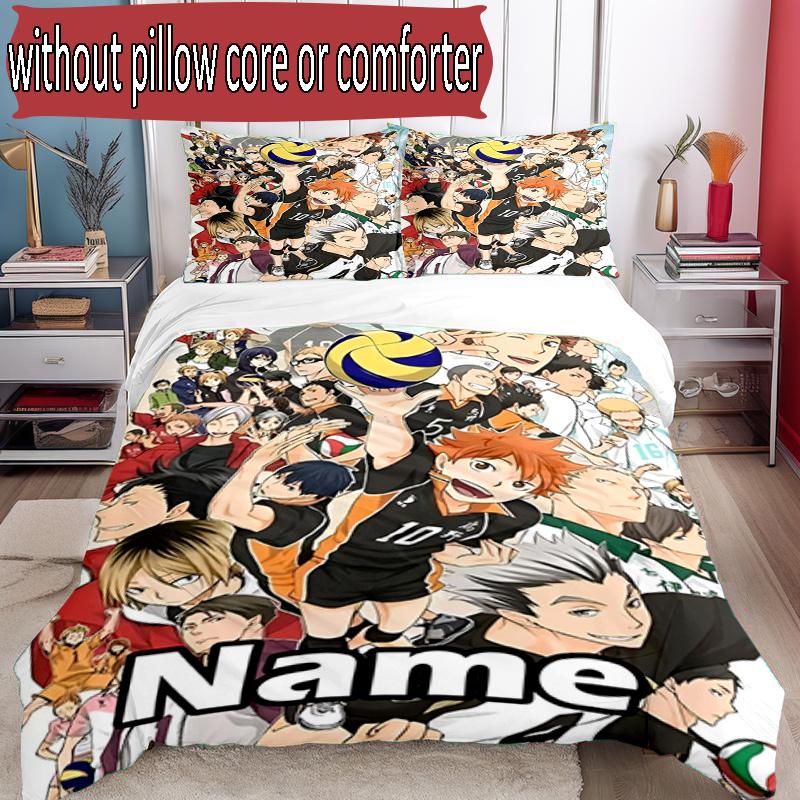 3pcs Duvet Cover Set (1*Duvet Cover + 2*Pillowcase, Without Core), Custom Name Haikyu Pattern Bedding Set, Home Bedroom Decor Gift