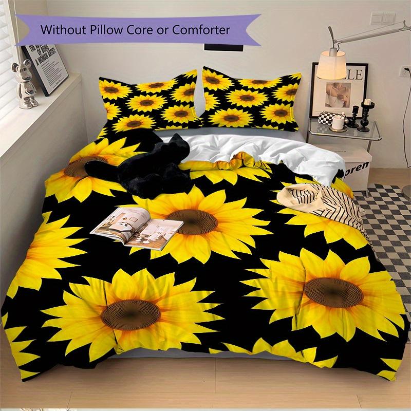 3pcs Sunflower Pattern Bedding Set, Breathable and Soft, Suitable for All Seasons, Ideal for Home Use, Suitable for Bedroom Decor 21181