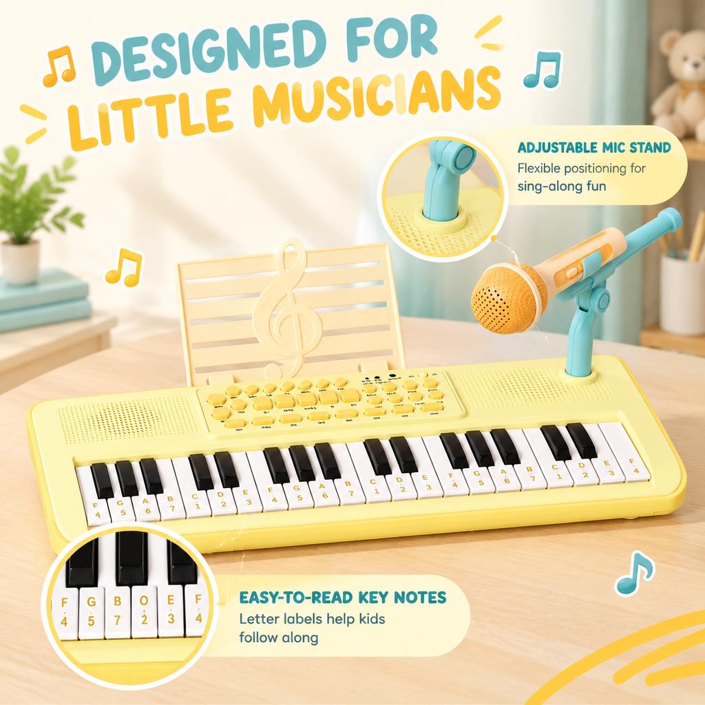 Kids 37-Key Electronic Piano Toy Set USB Rechargeable