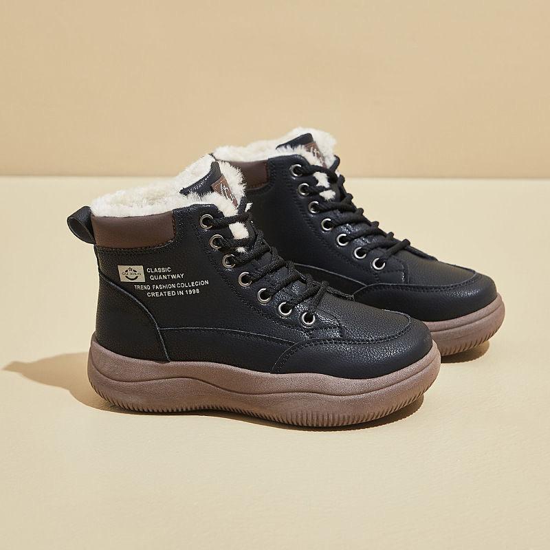 Winter Dicksohlige Hohe Warme Damenstiefel Dickes Plüsch Khaki Schneestiefel Outdoor Anti-Rutsch und Verschleißfeste Knöchelhohe Stiefel