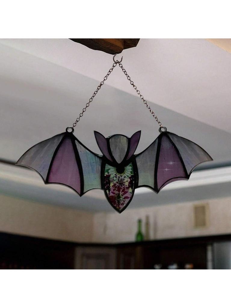 Halloween Decor Acrylic Stained Bat Suncatcher Hanging Ornament Goth Car Accessories Bat Car Hanging Accessories Gift for Women