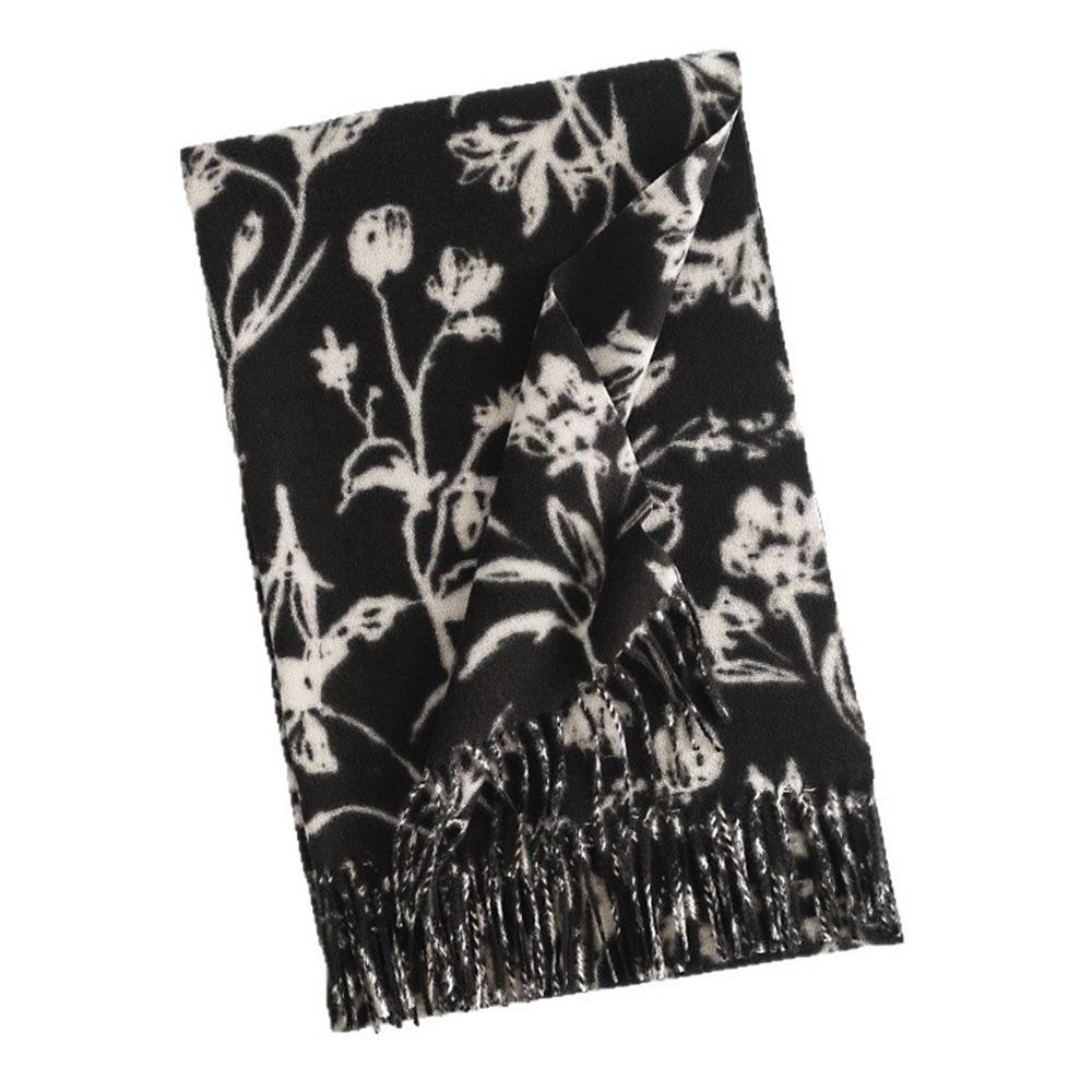 

Fashion Thickened Imitation Cashmere Scarf Floral Print Tassel Neck Warmer Long Scarf Cold-proof Shoulder Wrap Couple чёрный