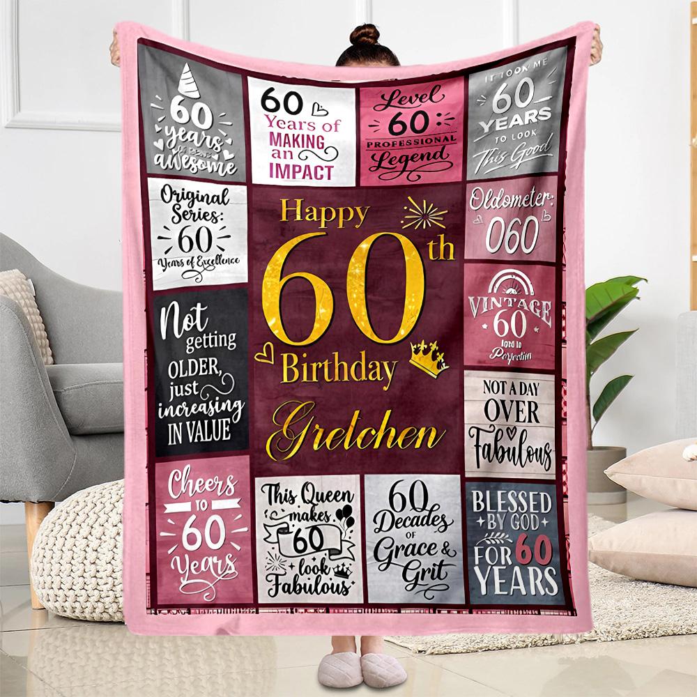 1pz Coperta Celebrazione Felice 60° Compleanno Morbida e Calda per Divano Ufficio Campeggio Viaggio Soggiorno Ottimo Regalo per Amici e Famiglia Confortevole