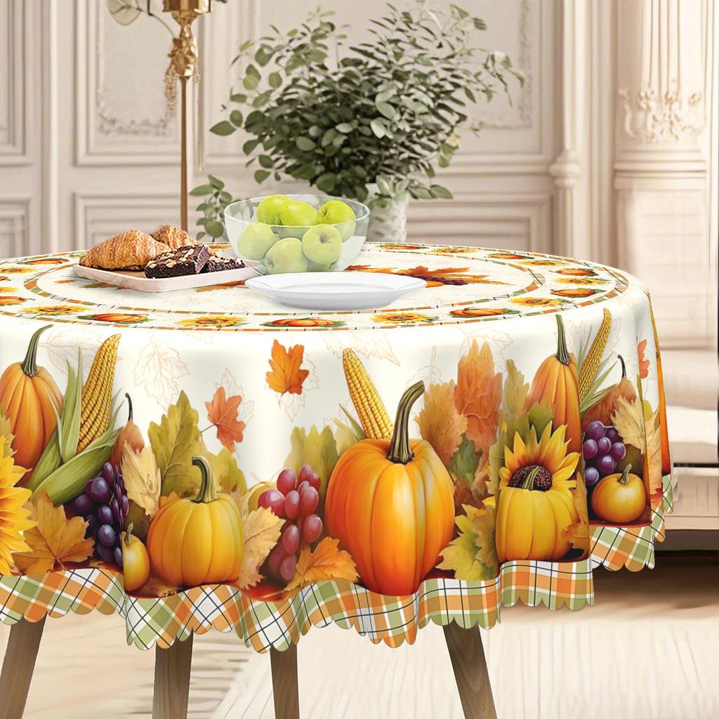 Autumn Table Pumpkin Corn Harvest Printed Tablecloth, To Create A Warm Pastoral Round And Rectangular Tablecloth.