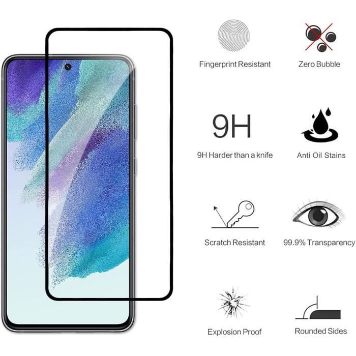 Lot 4 Verre Trémpé Pour Samsung S21 FE (6.4") Noir Protection écran Anti-Huile Vitre Protecteur Anti-Choc Anti Rayures