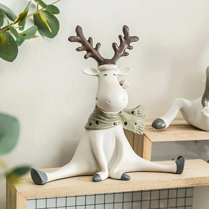 

1pc Nordic Craftsmanship Resin Elk Sculpture Hand-Painted Deer with Antlers Elegant Home Decor for Living Room Bar Coffee Shop 1Pcs