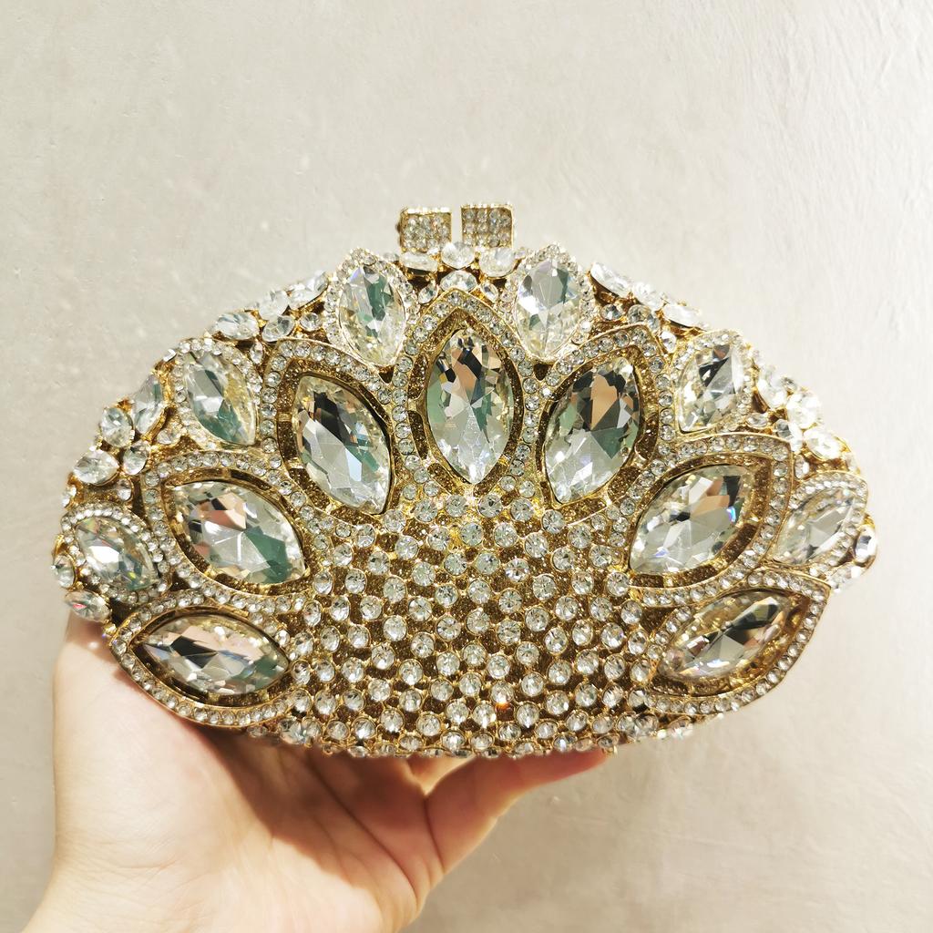 Fan Big Stone Rhinestone Wedding Purse White Clear Evening Bridal Clutch Luxury Women’s Crystal Party Prom Handbag Formal Bag