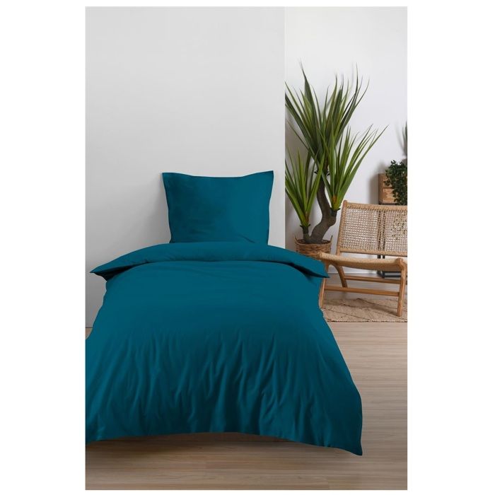 Housse de couette en coton 140 x 200 cm uni Edenne pétrole