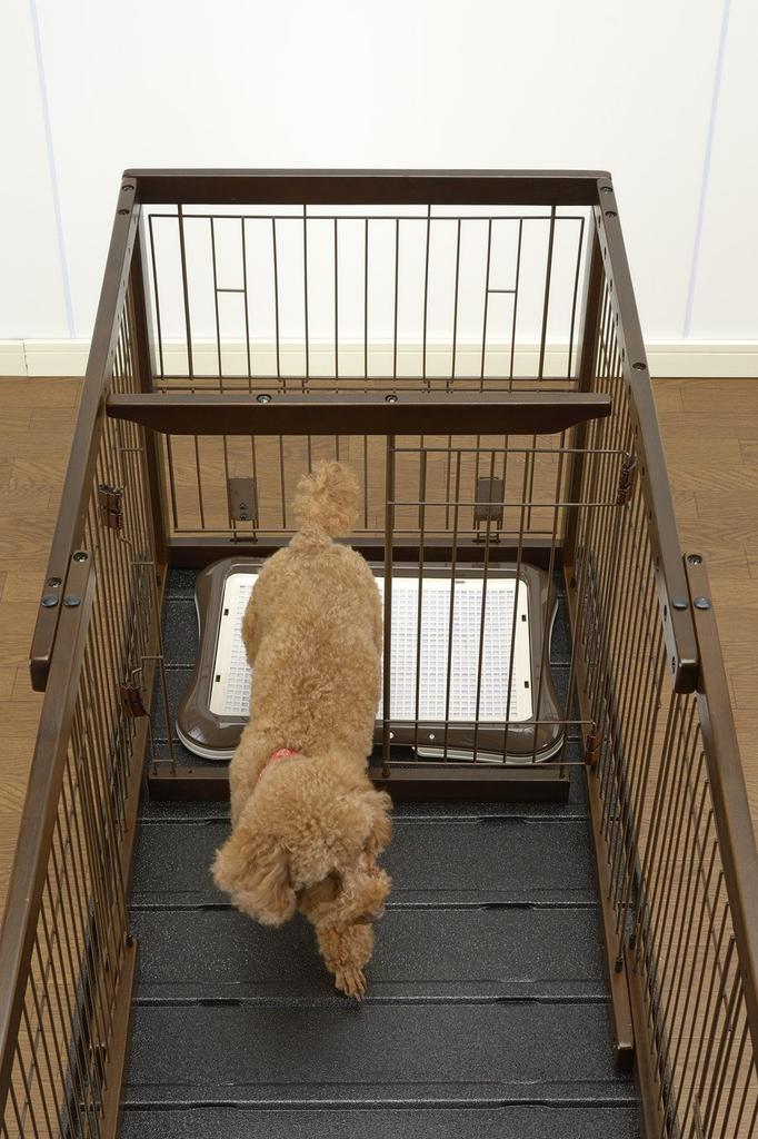 Richell Wooden Sliding Pet Playpen with Divider, Dark Brown, Wide
