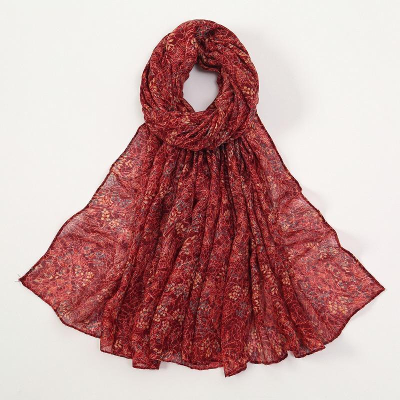 Spring and Summer New Light and Breathable Polyester Scarf Floral Printing Cotton and Linen Feel Travel Shawl