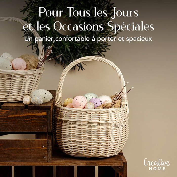 Creative Home Petit Panier de Pâques en Osier Blanc | 22 x 22 x 26 cm (+-- 2 cm) | Tissé à la main | Panier à fruits