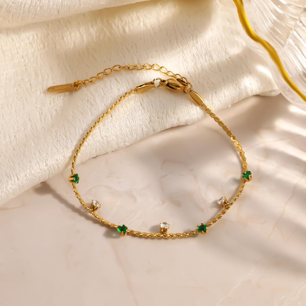 Simple and fashionable titanium and steel bracelet with colored diamonds, luxurious and high-end stainless steel bracelet