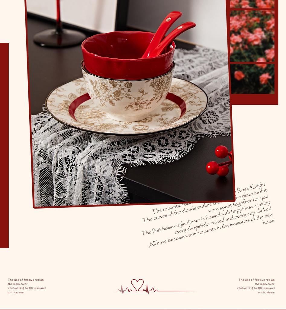 French Rose Engagement Dinnerware Set: Wedding & Housewarming Gift for Newlyweds