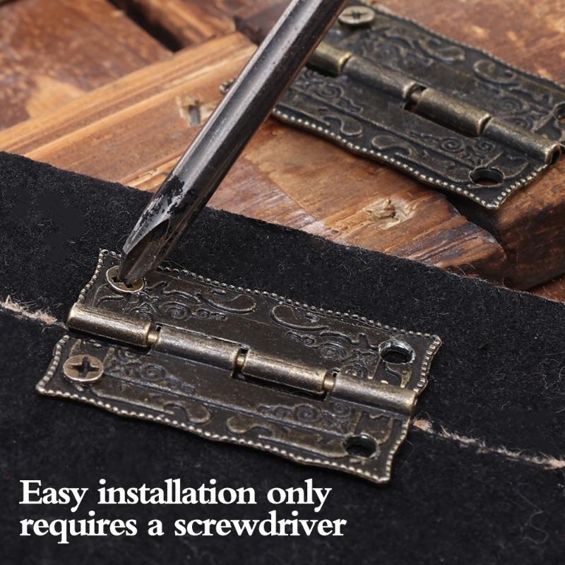 20/1Sets Antique Bronze Hinges Vintage Cupboard Cabinet Fitting with Screws Jewelry Boxes Wooden Case Hinge Furniture Hardware