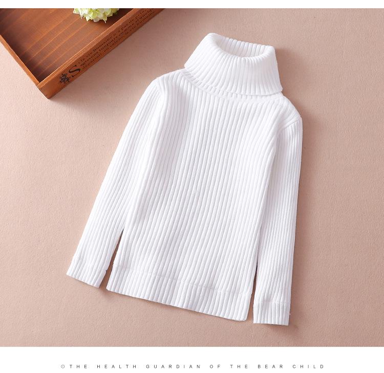 Children's Slim Fit Knit Sweater with High Neck and Velvet Lining for Autumn and Winter.