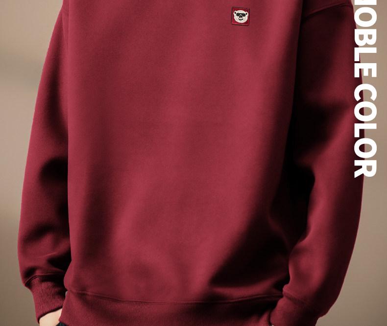 Premium American Style Heavyweight Embroidered Round Neck Men's Winter Hoodie with Velvet, Loose Fit Casual Pullover.