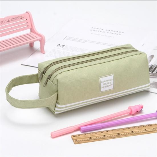 Pencil Solid Color Bag Stripe Rectangular Double-layer Letter Double Zippers Large Capacity Stationery