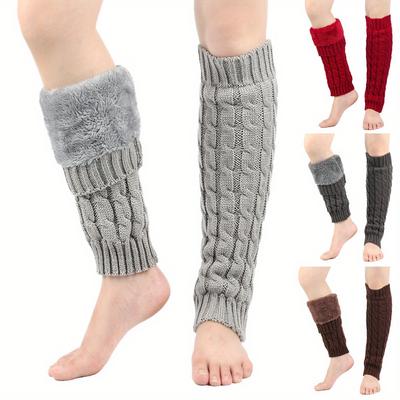 1 Paar Fleecegefütterte Kabelwarme Damen Leggings Stiefelstulpen Verdicktes Socken-Set