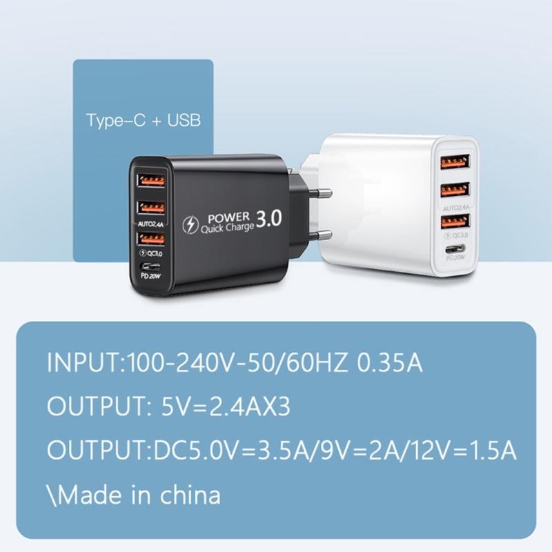 To Europe Charger With 3 USB Type C Port Fast Charging Universal Travel Adapters For Multiple Devices