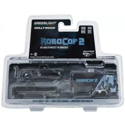 Greenlight 1/64 RoboCop 2 Ford F-150 Pickup/Ford Taurus Police Greenlight Hollywood 1979 F-150 Pickup Truck with 1986 Taurus Detroit Police and Enclos